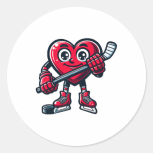 Valentine's Day Heart Ice Hockey Player Sports  Classic Round Sticker