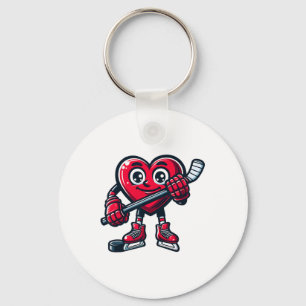 Valentine's Day Heart Ice Hockey Player Sports Keychain