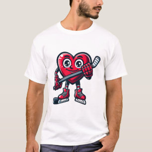 Valentine's Day Heart Ice Hockey Player Sports  T-Shirt