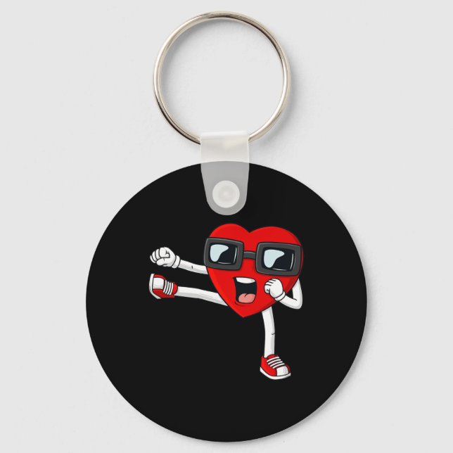 Valentines Day Heart Karate Kick Fun Boys Girls Ki Keychain (Front)