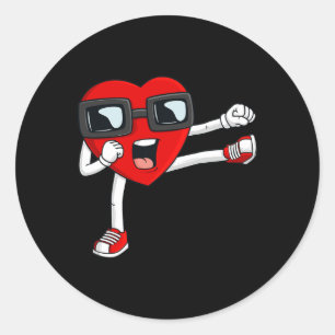 Valentines Day Heart Karate Kick Funny Boys Girls Classic Round Sticker