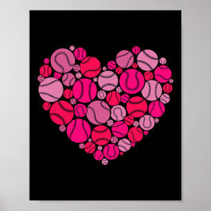 Valentine's Day Heart Love Baseball Men Women Boys Poster