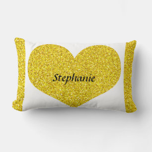 Valentine's Day Heart Monogram Gold Glitter 2022 Lumbar Pillow