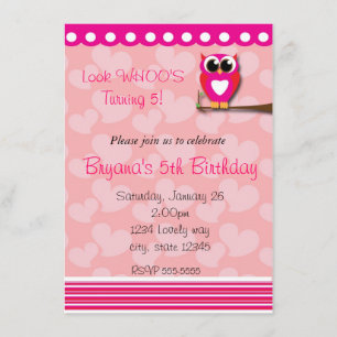 Valentines Day Heart Owl Invitation d'anniversaire