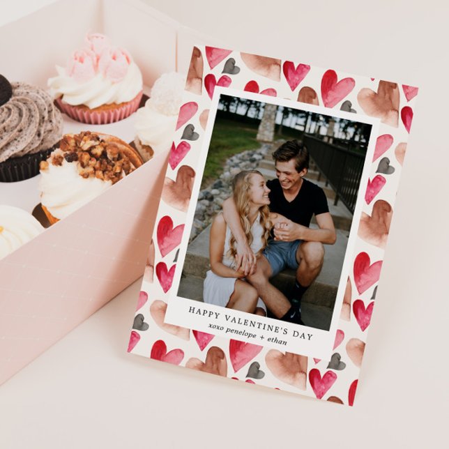 Valentine's Day Heart Pattern Photo Holiday Card (Creator Uploaded)