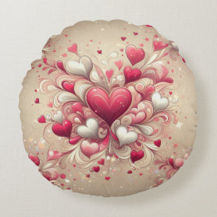 valentine's day heart patterned round pillow