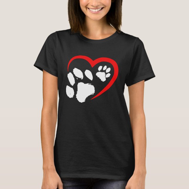 Valentines Day Heart Paws Funny Cat Dog Lover Adul T-Shirt (Front)