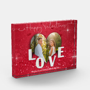 Valentines Day Heart Photo Red Glitter Photo Block