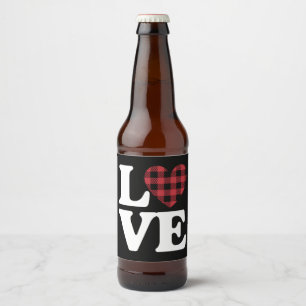 Valentines Day Heart Plaid Love Beer Bottle Label
