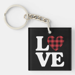Valentines Day Heart Plaid Love Keychain
