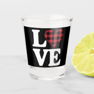 Valentines Day Heart Plaid Love  Shot Glass