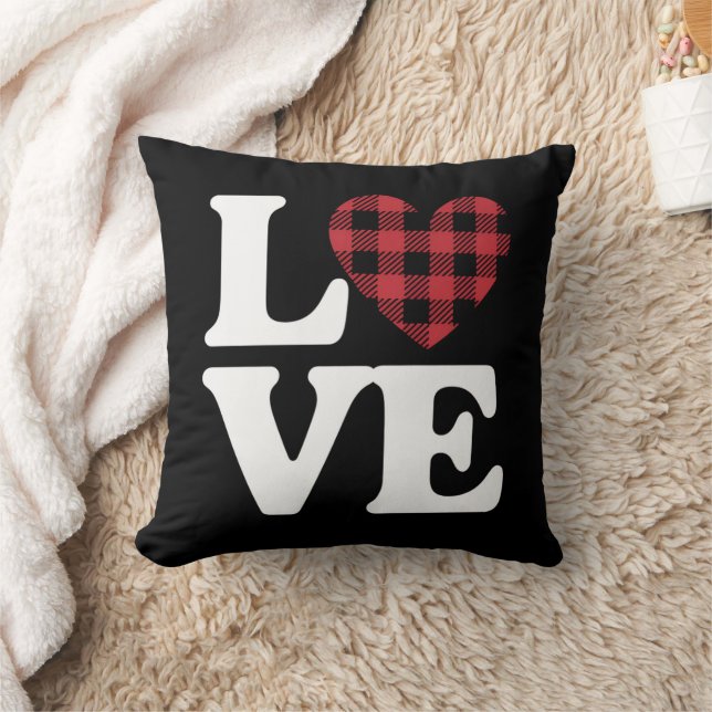 Valentines Day Heart Plaid Love  Throw Pillow (Blanket)