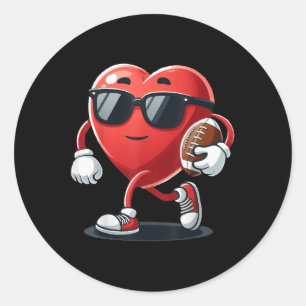 Valentines Day Heart Playing Football Boys Girls K Classic Round Sticker