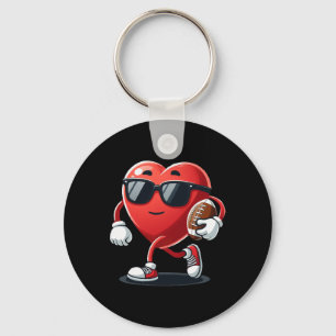 Valentine's Day Heart Playing Football Boys Girls Keychain