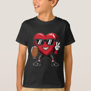 Valentine's Day Heart Playing Football Boys Girls T-Shirt