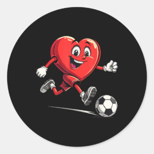 Valentines Day Heart Playing Soccer For Boys Kids Classic Round Sticker