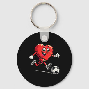 Valentines Day Heart Playing Soccer For Boys Kids Keychain