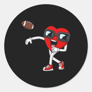 Valentines Day Heart Quarterback Football Boys Kid Classic Round Sticker