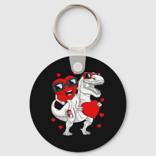 Valentines Day Heart Riding Dinosaur T Rex Fun Boy Keychain