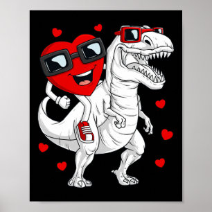 Valentines Day Heart Riding Dinosaur T Rex Fun Boy Poster