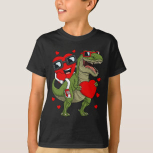 Valentines Day Heart Riding Dinosaur T Rex Fun Boy T-Shirt