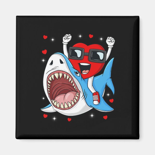Valentines Day Heart Riding Shark Fun Toddler Boys Magnet (Front)