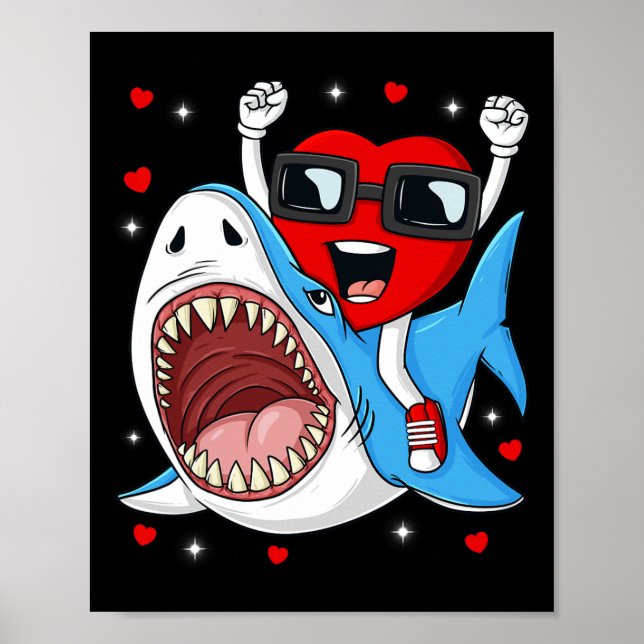 Valentines Day Heart Riding Shark Fun Toddler Boys Poster (Front)