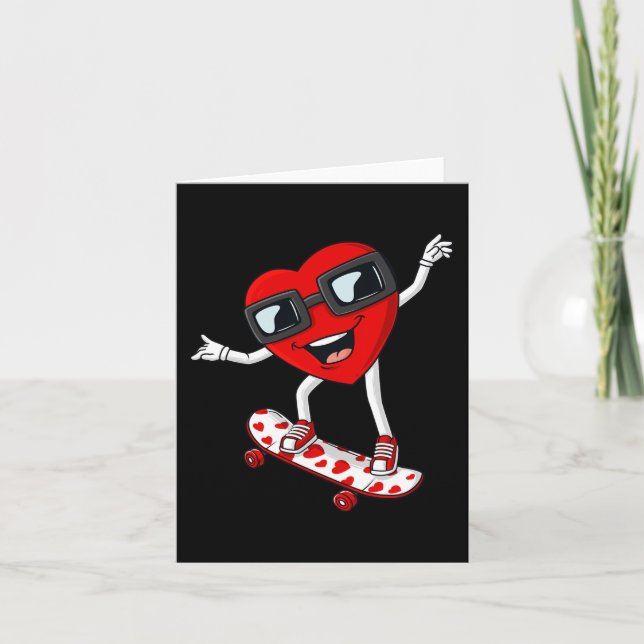 Valentines Day Heart Riding Skateboard Boys Kids T Card (Front)