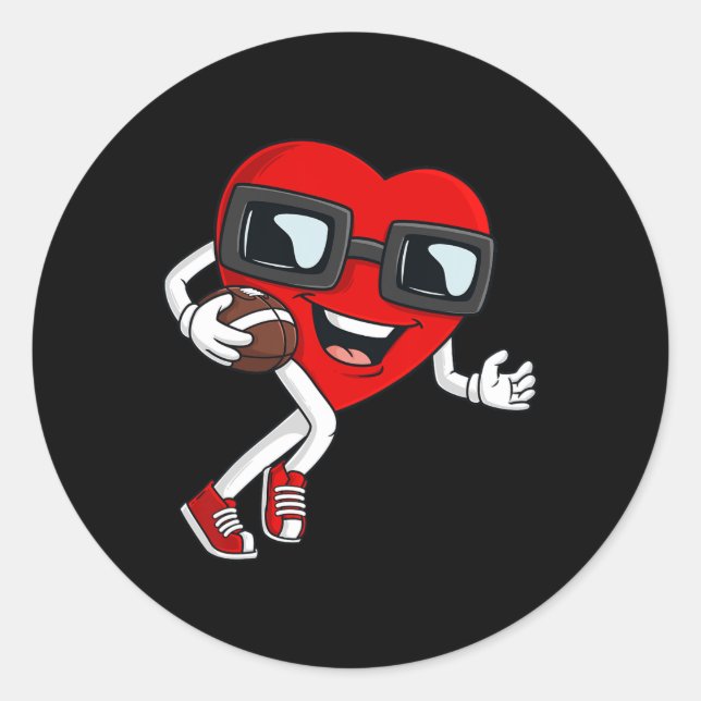 Valentines Day Heart Running With A Football Boys  Classic Round Sticker (Front)