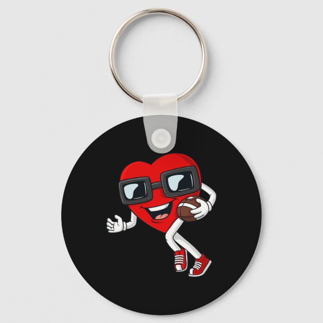 Valentines Day Heart Running With A Football Boys  Keychain (Front)