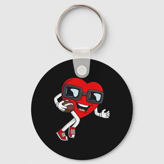 Valentines Day Heart Running With A Football Boys  Keychain (Front)
