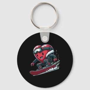 Valentine's Day Heart Snowboarder Snowboarding Win Keychain