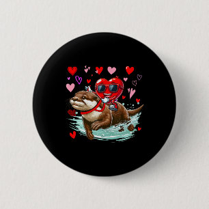 Valentine's Day Heart Sungles Riding Otter Animal 2 Inch Round Button