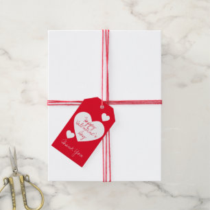 Valentine's Day Heart Thank You Red White Gift Tags