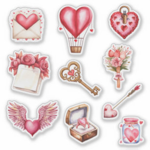 Valentine's Day Heart Theme Contour Sticker Set