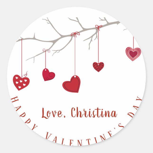 Valentine's Day Heart Tree Branch Classic Round Sticker (Front)