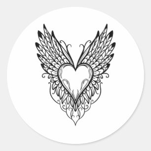 Valentines Day Heart With Wings Tattoo Style Symbo Classic Round Sticker