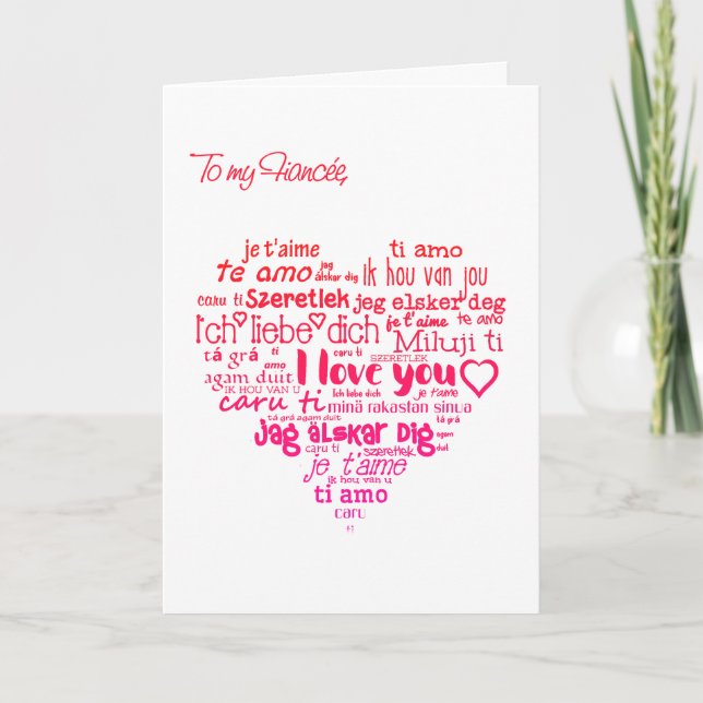 Valentine's Day Heart Word-Cloud Fiancée Holiday Card (Front)