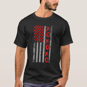 Valentine's Day Hearts American US Flag XO Valenti T-Shirt