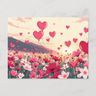 Valentine's day hearts and flowers holiday postcard