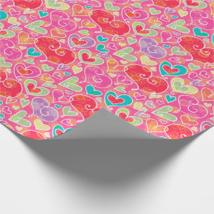 Valentine's Day Hearts and Flowers Wrapping Paper
