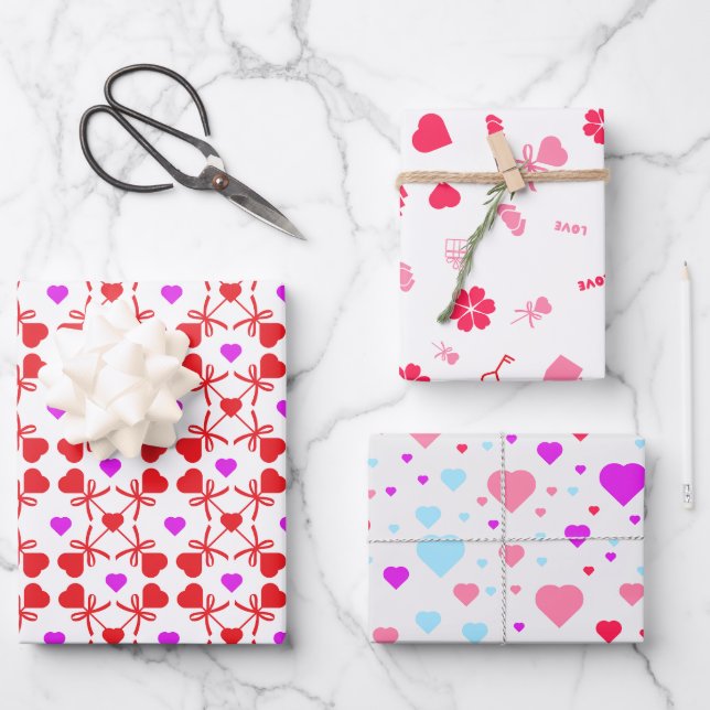 Valentine's day, hearts and love wrapping paper sheet (Front)
