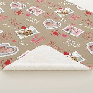 Valentine's Day Hearts and Photo Postage Sherpa Blanket