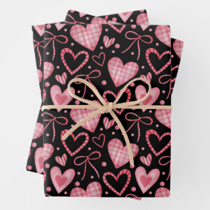 Valentine's Day Hearts and Ribbons  Wrapping Paper Sheet