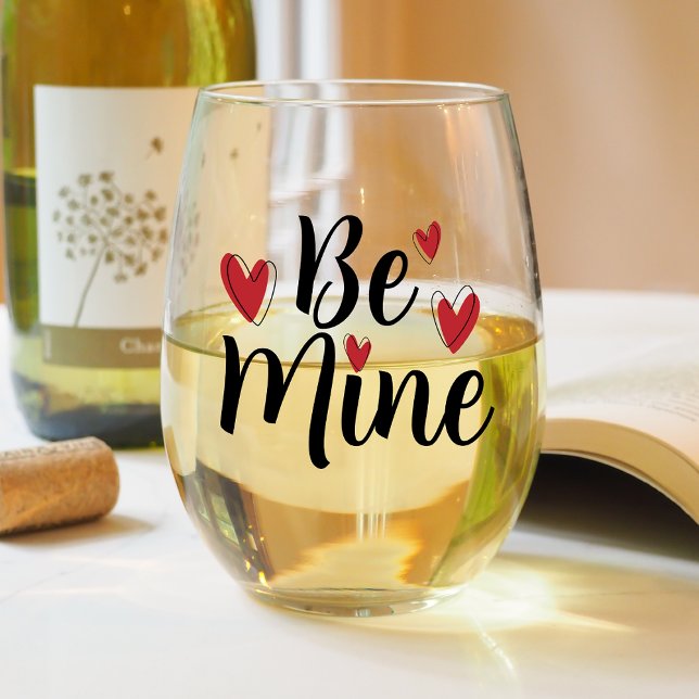 Valentine's Day Hearts Be Mine Stemless Wine Glass (Celebrate your bond with a Valentine’s drinking glass, sharing cherished memories together.)