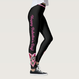 Valentine's Day Hearts Black Leggings Yoga Pants