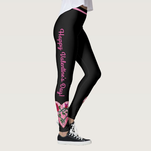 Valentine's Day Hearts Black Leggings Yoga Pants (Right)