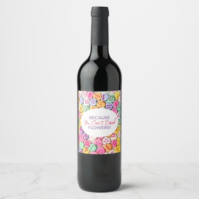 Valentine's Day Hearts Candy Funny Wine Label (Front)