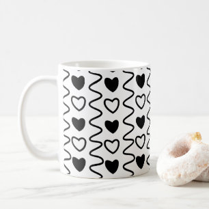 Valentines Day Hearts Chevron Black White Pattern Coffee Mug