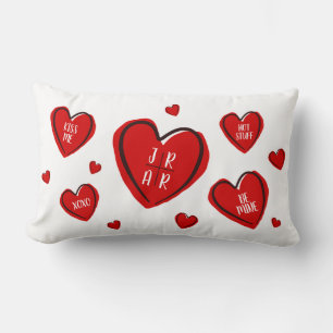 Valentine's Day Hearts Couple's Customized White Lumbar Pillow